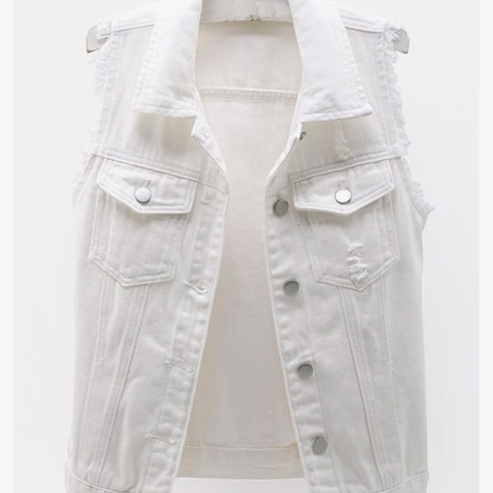 White Denim Sleeveless Vest